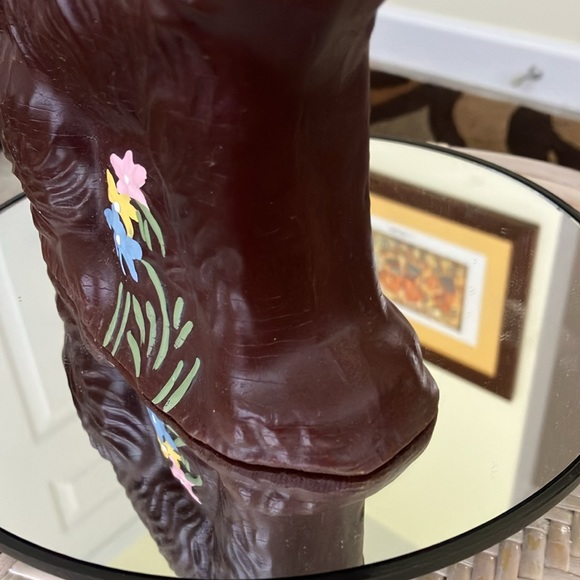 VINTAGE SC  FAUX CHOCOLATE RESIN HAND PAINTED RABBIT PINK BOW & FLOWERS USA MADE - Picture 11 of 15